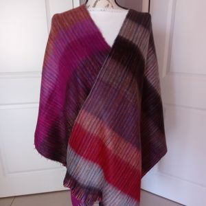 Alpaca wool blend multistripe shawl made by a Master artisan weaver in Ecuador.